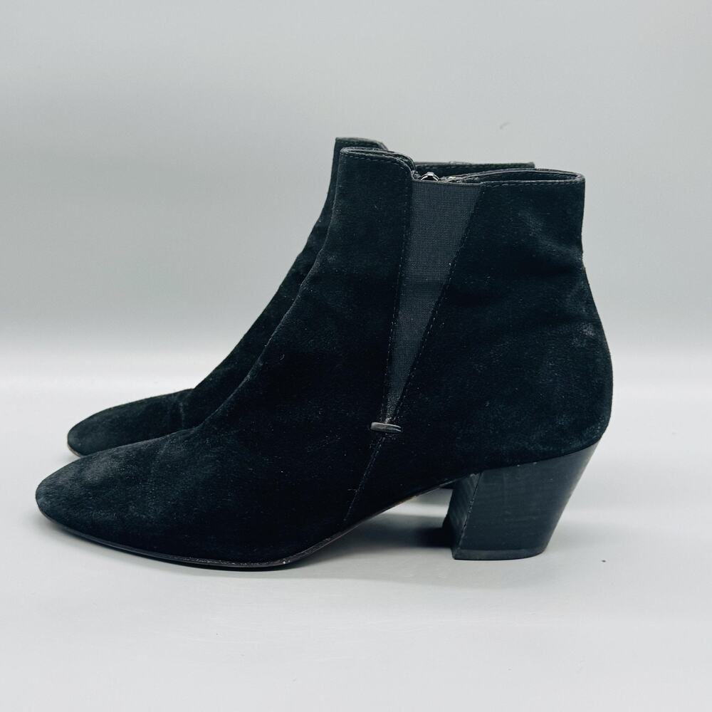 Aquatalia Boots Womens 9.5 Black Suede Waterproof Ankle Booties Block Heel Zip - Picture 4 of 10